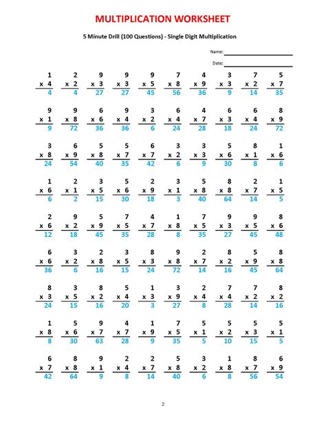 Multiplication practice with all factors under 1,000; column form. . Math drillscom
